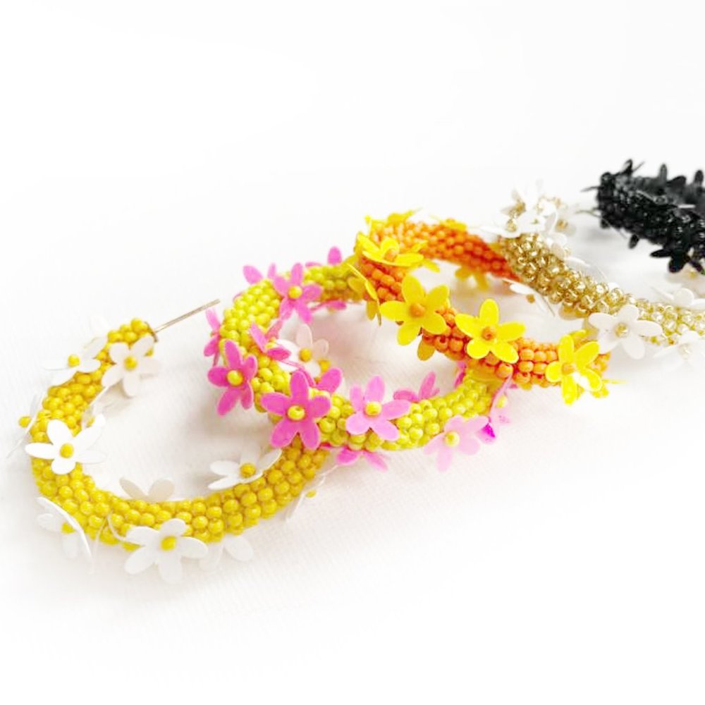 Floral seed bead hoop